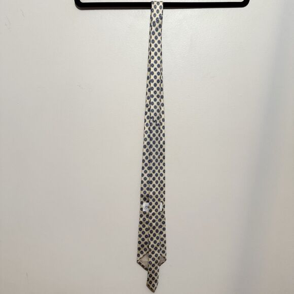 Vintage Oleg Cassini Men's 100% Silk Neck Tie Champagne Blue Medallion 58" - Picture 6 of 6